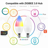 Ampoule LED intelligente SIXWGH Tuya Zigbee 3.0 E14 5W RGB CCT dimmable, compatible avec Alexa et Google, pour l'éclairage de lustres d'hôtel