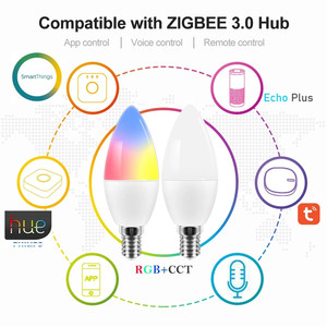 Ampoule LED intelligente SIXWGH Tuya Zigbee 3.0 E14 5W RGB CCT dimmable, compatible avec Alexa et Google, pour l'éclairage de lustres d'hôtel - Product Image 5