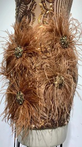 <span class=keywords><strong>Magnifique</strong></span> robe à bretelles ornée de paillettes et de plumes brodées pour une performance scénique ou une fête d'anniversaire de déesse - Product Image 5