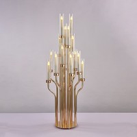 Prix de gros Nouveaux centres de table de mariage personnalisés 16 bras Candélabre en cristal doré