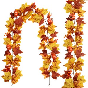 Decoración de Balcón para Exteriores con Hojas de Arce, Calabazas y Bayas Rojas de Otoño, 3 Piezas - Product Image 5