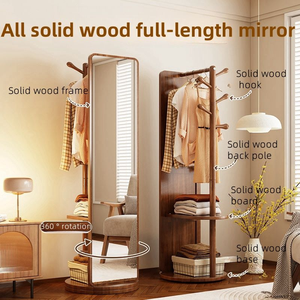 Specchio da terra in legno regolabile a 360 gradi con <span class=keywords><strong>appendiabiti</strong></span> girevole, elegante e mobile - Product Image 5