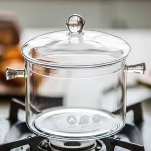 家庭用の大容量高温耐性高ホウケイ酸透明ガラス調理鍋