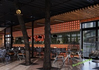 Concept de design pour bar à bière et restaurant, plan d'aménagement intérieur de cour, ensemble de mobilier de salle à manger moderne et industriel pour restaurant et bar