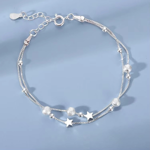 Bracciale a sfera in argento sterling 925 per donna, alla moda, coreano, regolabile, a doppio strato, con perline, gioiello con ciondolo per feste, idea regalo - Product Image 2