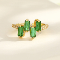 Bague ajustable pour femme en laiton plaqué or 18 carats, design géométrique minimaliste élégant avec zircon vert, idéale au quotidien