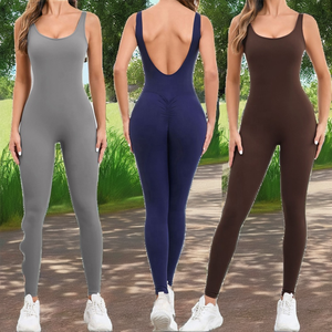 Combinaison de sport pour femmes européennes et américaines, séchage rapide, respirante, en Spandex/Nylon, avec découpe esthétique, effet fessier galbé, pour yoga - Product Image 2