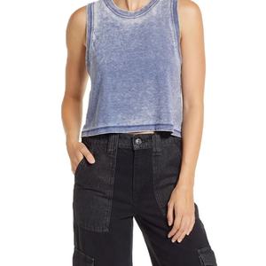 Custom Logo Ladies Crop <b>Top</b> Acid-washed Cotton Gym Wear Workout Tank <b>Top</b> Breathable Yoga Sleeveless <b>Low</b> <b>Cut</b> Loose Fit Tank <b>Top</b> - Product Image 2