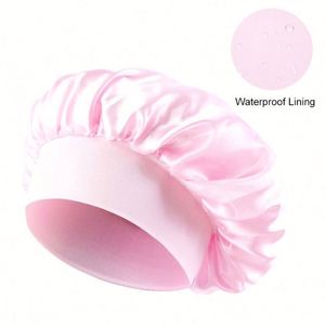 Bonnet de Douche Imperméable en Soie Satinée Double Couche à Bord Large pour Filles, Utilisation Spa, Maison, Salon, Cadeau Promotionnel - Product Image 3
