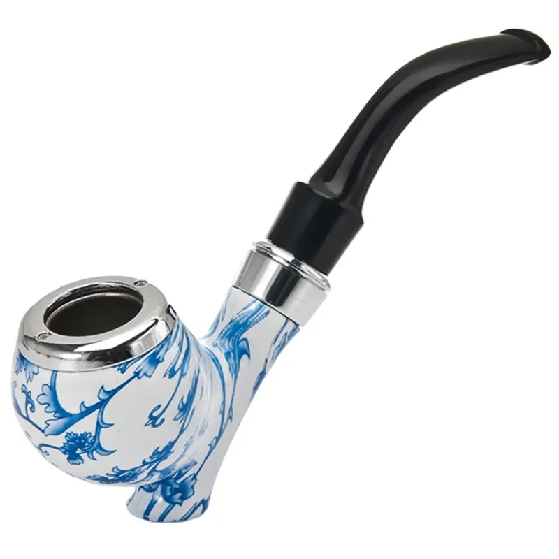 Синяя и белая фарфоровая изогнутая смола, короткая деревянная трубка, курительные трубки для табака