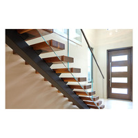Escalier personnalisé à monopoutre en acier inoxydable avec garde-corps en verre trempé et éclairage LED sous marches
