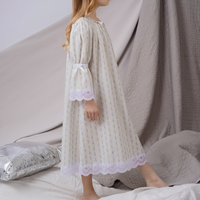 Pigiama in Cotone Personalizzato per Ragazze, Set Due Pezzi, 12 Anni, Maniche Lunghe, Primavera-Estate, Motivi Floreali e a Righe, Pizzo, Abbigliamento da Notte e per Casa