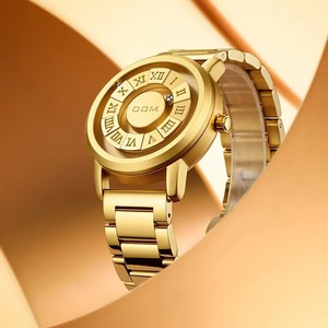 Montre à quartz pour homme DOM 1345 Gold Fashion, design créatif avec boule de fer à défilement, aiguille magnétique, étanche, montre-bracelet pour homme - Product Image 2