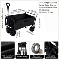 Chariot de camping pliable portable OEM de grande taille avec roues pivotantes à 360 degrés, en tissu Oxford, grande capacité pour le camping en plein air