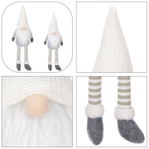 Ecru Mesh Knit Cap Grey Stripe Legs Nisse Gnome Winter Decoration on <b>Xmas</b> Tree Corner Wholesale - Product Image 2