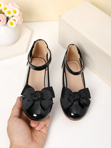 Chaussures plates à nœud transparentes et en cuir verni noir pour filles, vente en gros - Product Image 5