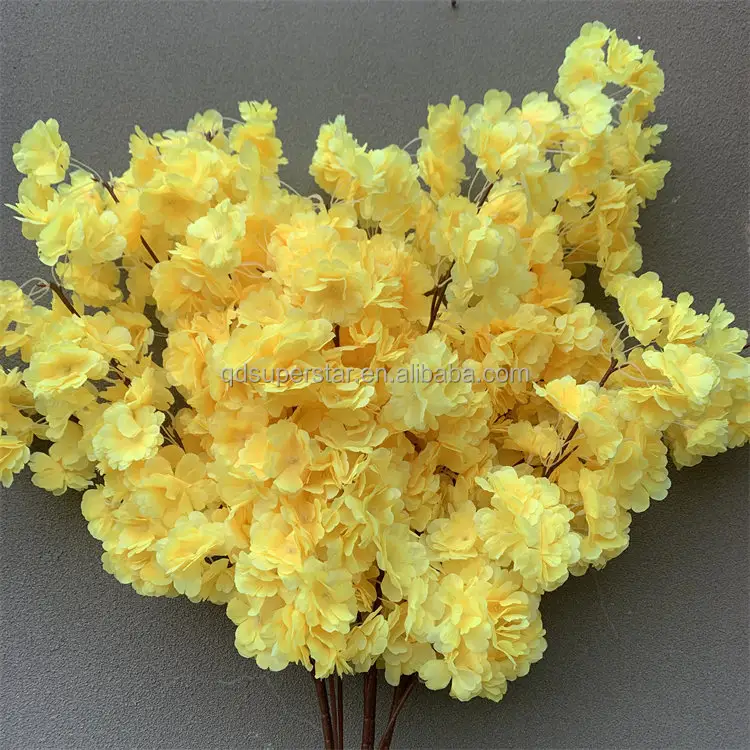 Cerezo japonés de alta calidad, flores de boda artificiales de seda, color amarillo, personalizado, para árbol, L-361