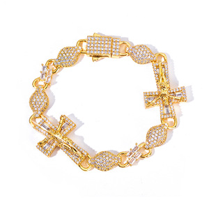Hip Hop Micro Pave Moissanite Rosary <b>Beaded</b> Cross <b>Bracelets</b> 18K Real <b>Gold</b> Plated S925 Silver Custom Fine Jewelry Wholesale B2B - Product Image 1