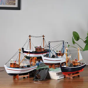 家居装饰木制工艺品北欧风格海系列18厘米渔船装饰乔迁礼物生日礼物手工工艺品