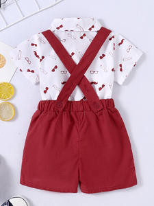 Enfant en bas âge garçon vêtements bébé garçon été costume court à manches courtes haut bretelles shorts 2 pièces costume rouge 12-18 mois - Product Image 3