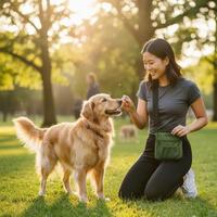 Tas Camilan Anjing dengan Logo Custom, Tas Jalan-Jalan Anjing, Tas Selempang Camilan Anjing dengan Penutup Magnetik dan Resleting untuk Pelatihan Hewan Peliharaan