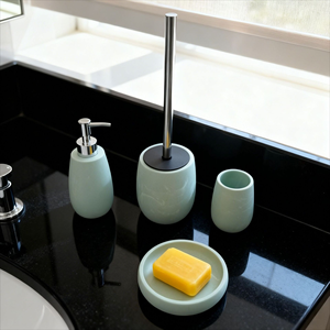 Juego de Accesorios de Baño de <span class=keywords><strong>Resina</strong></span> con Efecto Mármol Verde Menta, Incluye Dispensador de Jabón, Portaescobillas, Vaso y Jabonera - Product Image 6