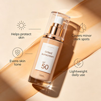 Crème solaire teintée SPF 50, marque privée, couvrance légère, correcteur de couleur, large spectre UV, hydratant, éclat naturel quotidien