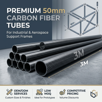 Tubo de Fibra de Carbono de Alta Resistencia de 50 mm de Diámetro Exterior, 3 mm de Espesor de Pared, 1500 mm de Longitud, Enrollado en Rollo, Tubo de Carbono 3K para Rodillos Industriales