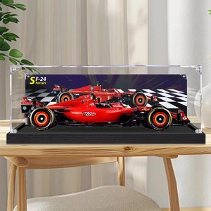 Estuche de exhibición de acrílico con tapa abatible para el set mecánico de coche de carreras <span class=keywords><strong>Ferrari</strong></span> SF-24, caja de almacenamiento a prueba de polvo (negro transparente) - Product Image 1