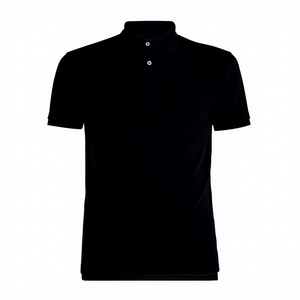 เสื้อโปโลผู้ชายแขนสั้นสีดำ ผ้าถัก สีพื้น สไตล์ลำลอง ทรงปกติ - Product Image 1