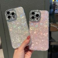 Étui de téléphone antichoc en TPU avec texture coquillage de luxe, style Ins, décor diamant et peinture UV pour 17 Pro Max 15 14 13 Pro