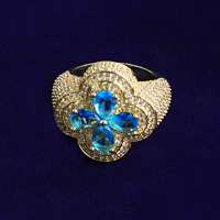 Bague à grosse fleur Hip-Hop unisexe, sertie de zircon, plaquée or véritable, unique, tendance, simple, cadeau