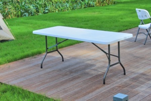 Mesa de caballete de plástico de 3,5 cm de espesor 6 pies con pata de hierro plegable para comedor - Product Image 2