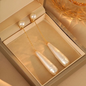 French Elegant 18K Gold Electroplated <b>Silver</b> Needle Cotton <b>Pearl</b> Water Droplet Pendant <b>Earrings</b> Trendy Commuting Simple Gifts - Product Image 1