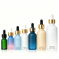 Flacon de sérum pour soins de la peau personnalisé 10ml 15ml 30ml 1oz 2oz 100ml, flacon compte-gouttes en verre vide rose givré, bleu mat, blanc mat avec boîte