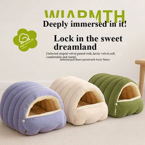 Tempat Tidur Kucing Tipe Gua Ramah Lingkungan, Dapat Dicuci, Penutup Dapat Dilepas untuk Kemudahan Pembersihan & Kenyamanan Sepanjang Musim & Kehangatan di Malam Dingin - Product Image 4