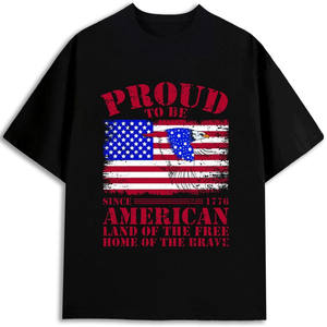 T-shirt Homme Drapeau Américain Fier, 100% Coton 180 g/m², Sérigraphié, Manches Courtes, Respirant, Col Rond, Coupe Ajustée - Product Image 1