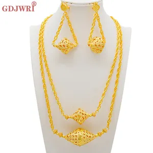 GDJWRI BJ1339 комплект свадебного ожерелья, Африканское золото 18 карат, 2 слоя цепи, серьги, кольца, модные ювелирные наборы
