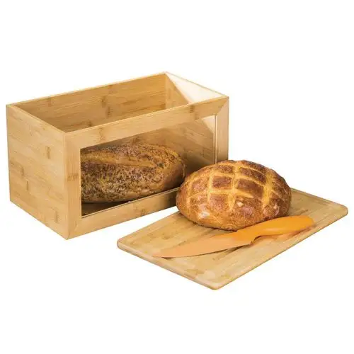 Multifunctional Modern Food Storage Container Bamboo Bread Box Keeper Storage Bin with Cutting Board Lid