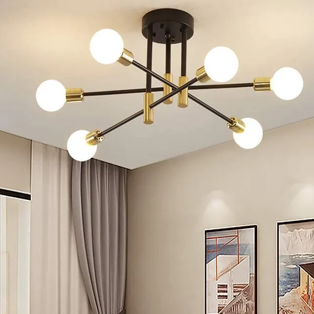 Nordic Loft Home Leuchte 6 Lichter Moderne schwarze Eisen Decken leuchte Led Pendel leuchte für Schlafzimmer Kronleuchter Metall Kunst Lampe