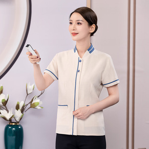 Unisex Cotton Plain Short Sleeve <strong>Working</strong> Wear Cleaner <strong>Tunic</strong> and Pant Restaurant Receptionist Hotel Housekeeping Staff Uniforms - Product Image 5