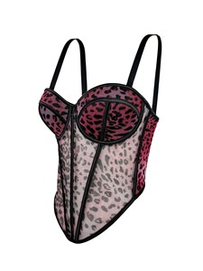 Sexy Leopard Spot <strong>Pattern</strong> Splice Bralette Strap High-End Sense Inner Mesh Lace See-through Outerwear Fishbone <strong>Corset</strong> <strong>Top</strong> - Product Image 2