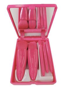 Ensemble de 5 mini-pinceaux de maquillage roses portables avec étui miroir, pinceau à poudre doux et portable, marque privée pour les voyages - Product Image 2