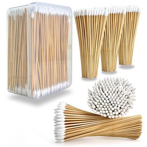 Hisopos de algodón de 6 pulgadas sin pelusa con mango de bambú y caja de almacenamiento para limpieza - Product Image 1