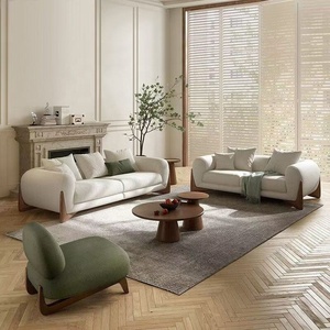 Juego de Sofás Modernos y Sencillos de Tela Crema Nórdica para Apartamentos Pequeños, Estilo Japonés Wabi-Sabi con Lana de Cordero para Sala de Estar - Product Image 3