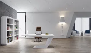 Mesa de escritório, mesa de madeira brilhante forma i smart home estilo nórdico rosa branco moderno
