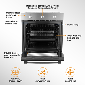 Forno Elettrico <span class=keywords><strong>a</strong></span> <span class=keywords><strong>Incasso</strong></span> Singolo in Acciaio Inox con Convezione, Forno da Parete Singolo 60cm - Product Image 2