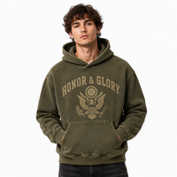 OEM ODM Logo personnalisé brodé, vert olive teint à la boue, bord brut vieilli, crête d'aigle militaire, Honneur Gloire, pour homme, zippé, coupe oversize