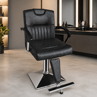 Fauteuil de Barbier Vintage Haut de Gamme Inclinable Hydraulique Personnalisé en Cuir Noir Portable avec Pieds en Aluminium pour Salon de Coiffure