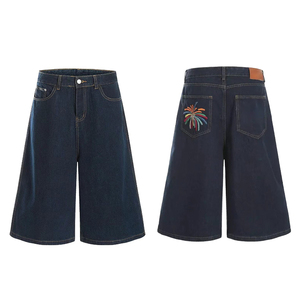 Shorts en jean selvedge vintage unisexe Hong Kong, coupe ample, broderie feu d'artifice, coton de haute qualité, streetwear - Product Image 2
